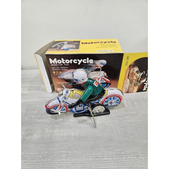 Vintage Mechanical Wind Up Tin Toy Motorcycle 1970' Collectible Toy - Picture 1 of 10